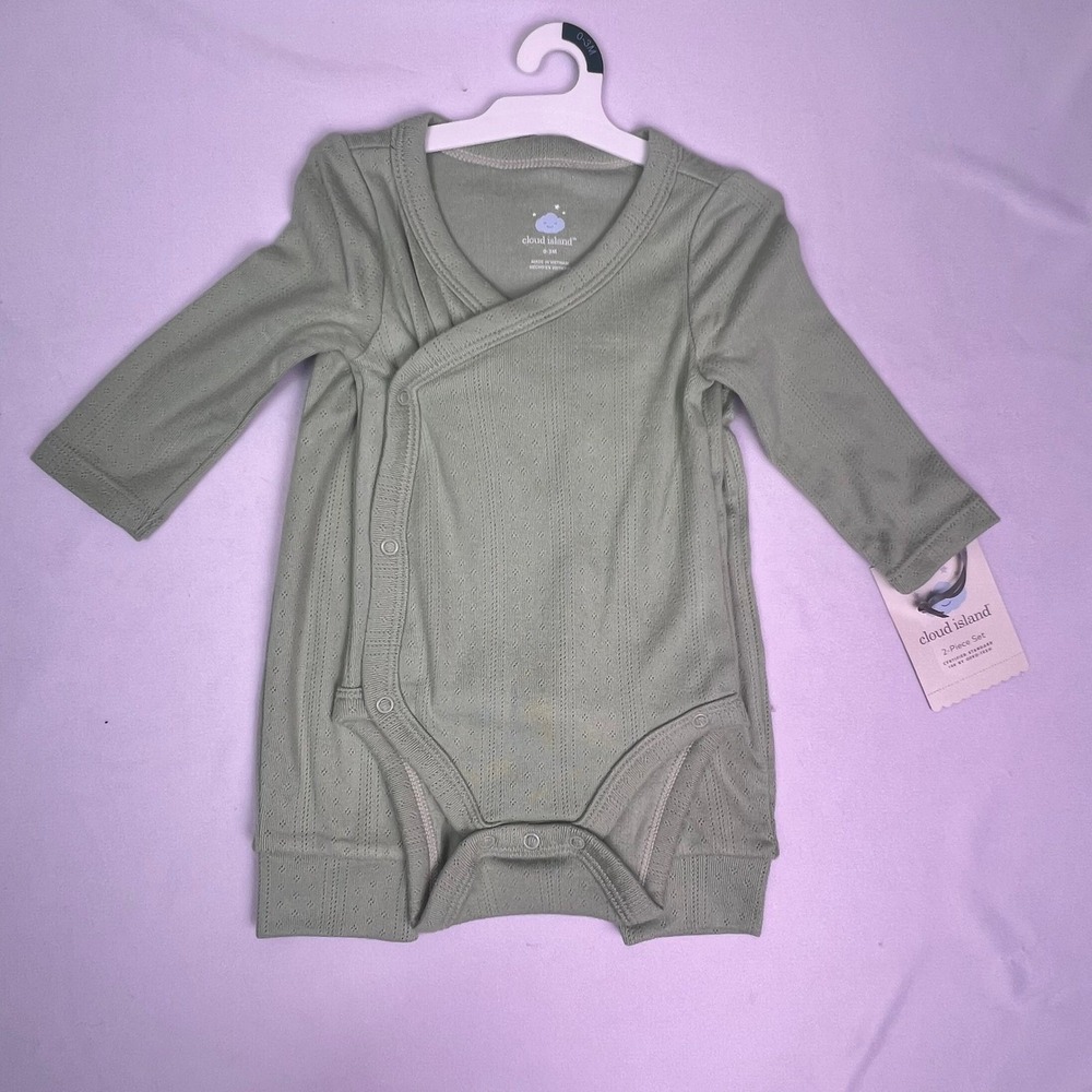 Cloud Island Baby Outfit Set 3-6 Month Green Pointelle Bodysuit & Pants 2 Pc NWT